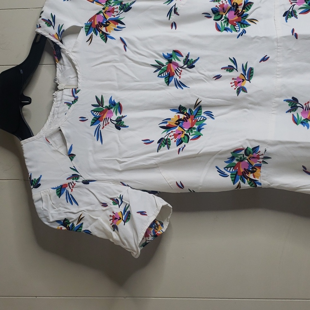 Topshop Ivory Floral Print Short Sleeve Dress 6 - Picture 5 of 6